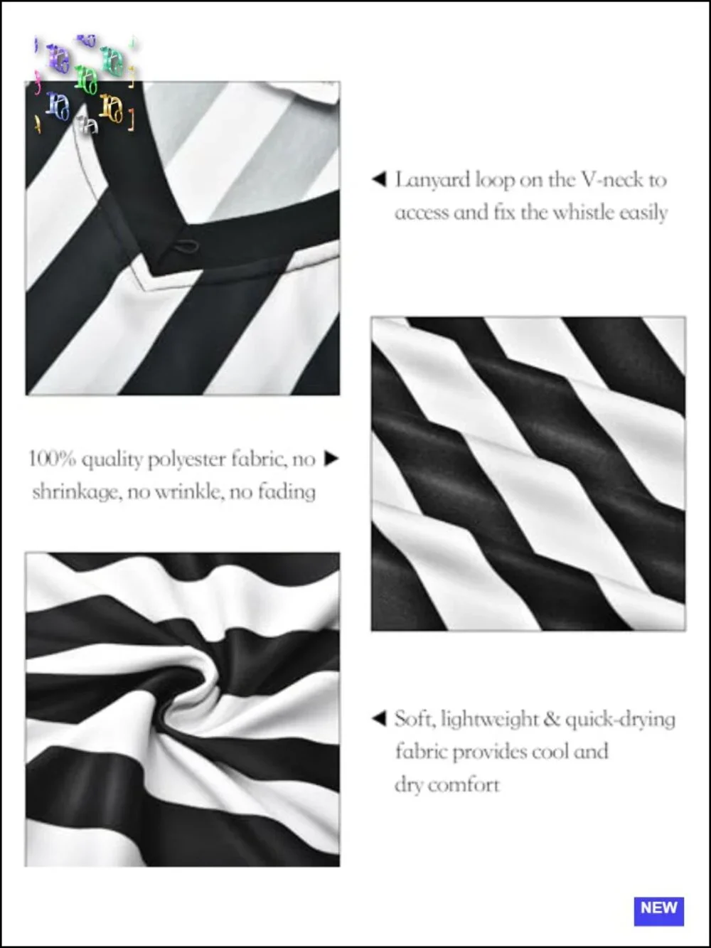 Referee Shirt 100% Polyester Black & White Stripe Ref Jersey Officiating